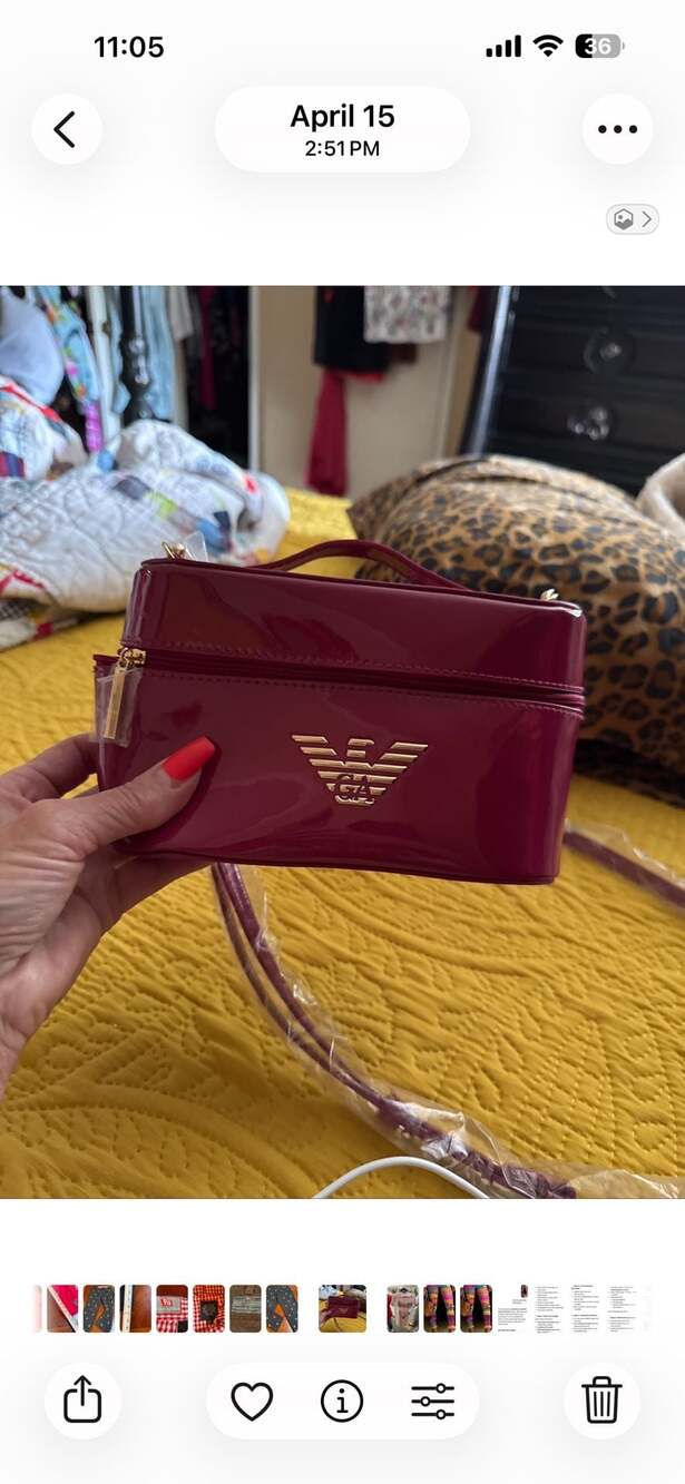 Emporio Armani Fuchsia Patent Leather Vanity Crossbody Bag Gold Eagle Logo Purse